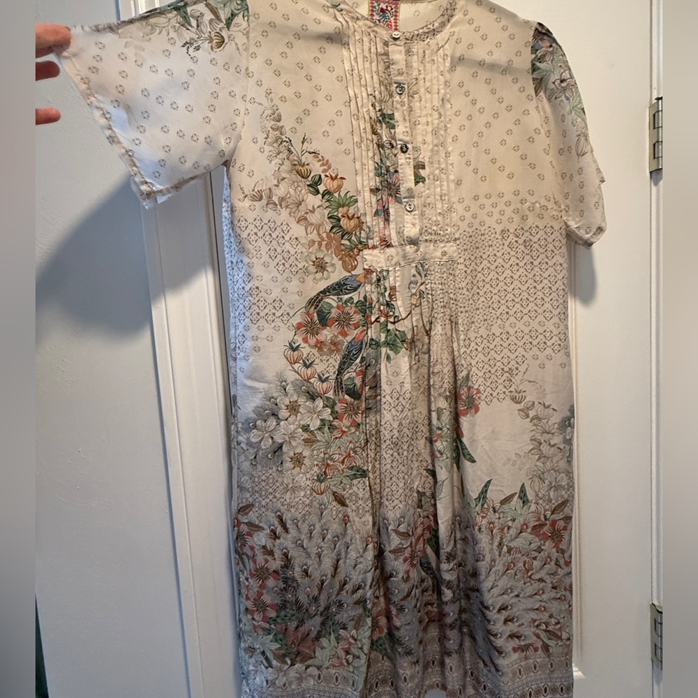 Johnny Was Beige and Green Patterned Dress